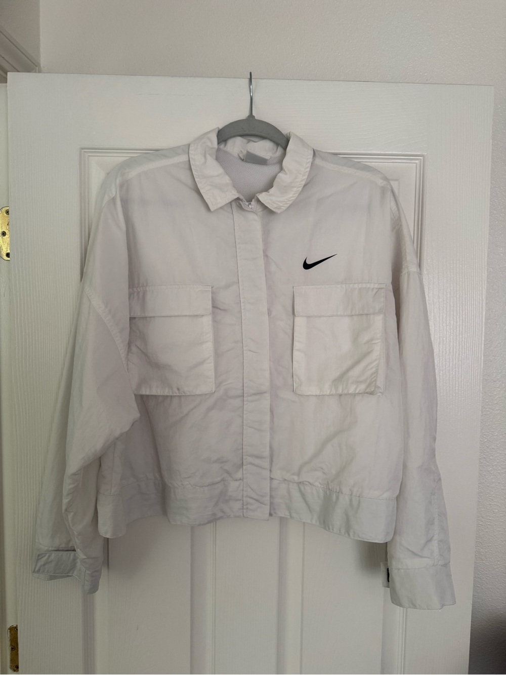 Nike White Utility Pocket Jacket with Black Swoosh